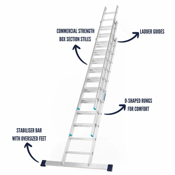 TB Davies Taskmaster EN131 Professional 3.5m Triple Extension Ladder (3x13 Rung - 8.5m)