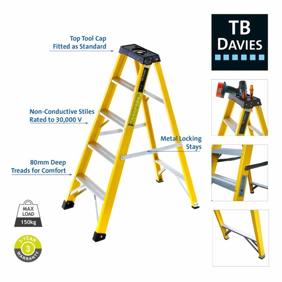 TB Davies INSUL8-S 10-Tread Professional Fibreglass Swingback Step with Tool Tray
