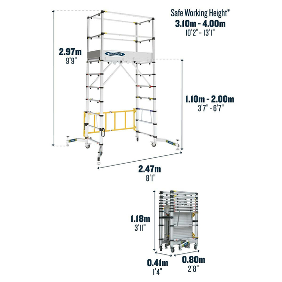 Werner Telescopic Aluminium Scaffold Tower (2m Platform)