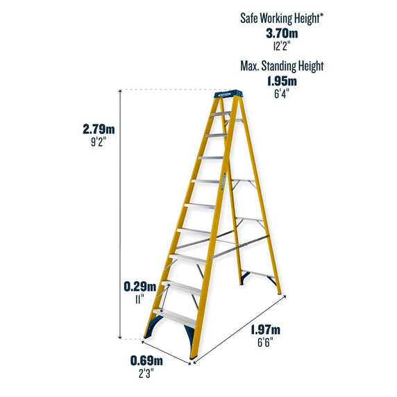 Werner Fibreglass Swingback Stepladder - 10 Tread