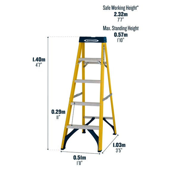 Werner Fibreglass Swingback Stepladder - 5 Tread
