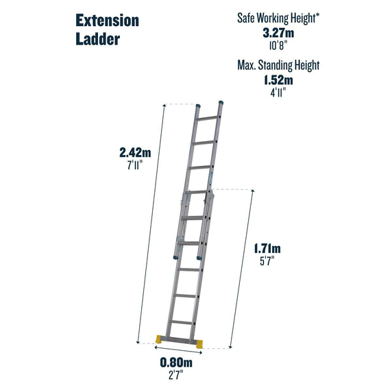 Werner 3 in 1 Combination Ladder (2x6 Rung - 2.4m Extended Length)