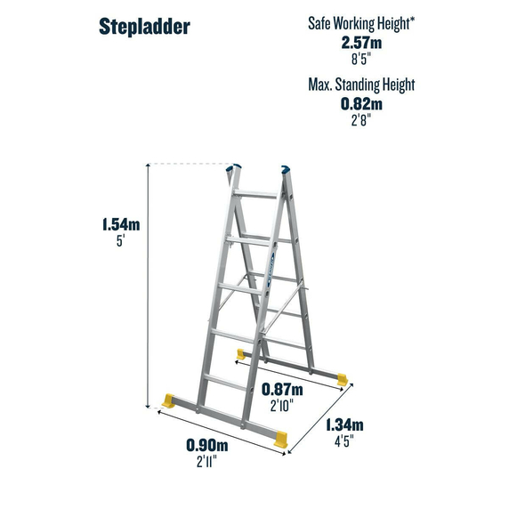 Werner 5 in 1 Combination Ladder with Work Platform (2x5 Rung - 2.48m Extended Length)