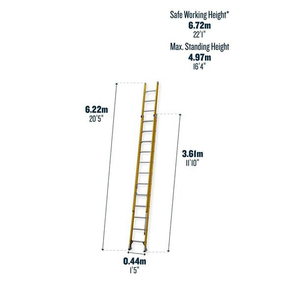 Werner ALFLO 3.6m Trade Fibreglass Double Extension Ladder (2x12 Rung - 6.22m Extended)