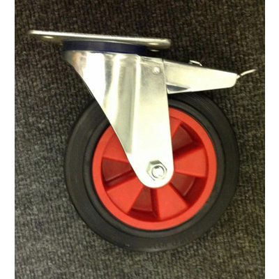 200mm Black Rubber Braked Swivel Castor - 205kg