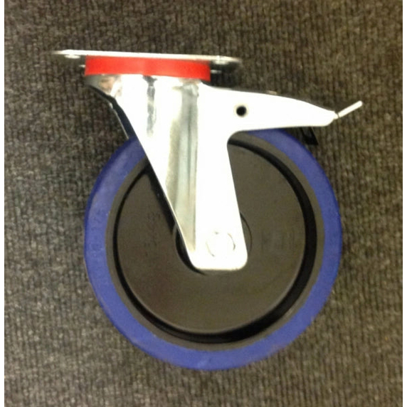 200mm Blue Elastic Rubber Braked Swivel Castor - 300kg