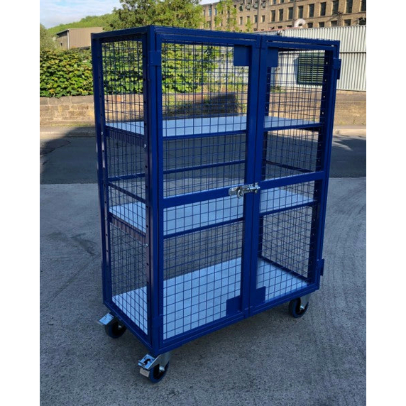 1220 x 600mm Lockable Cage Trolley with Adjustable Shelves - 500kg