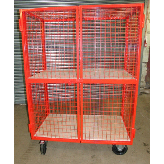 1220 x 700mm Lockable Cage Trolley with 2 Shelves - 500kg