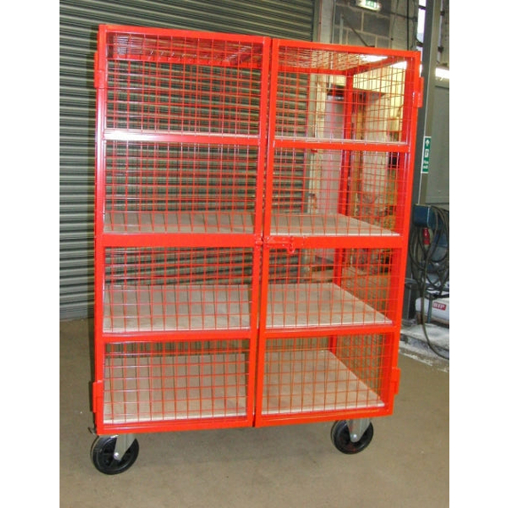1220 x 700mm Lockable Cage Trolley with 4 Shelves - 500kg