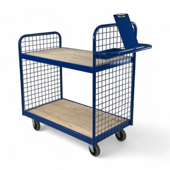 1000 x 600mm 2 Tier Order Picking Trolley with Mesh Sides - 200kg