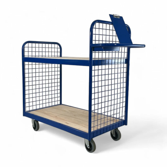 1000 x 600mm 2 Tier Order Picking Trolley with Mesh Sides - 200kg