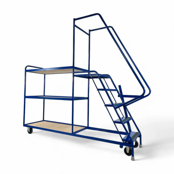 1220 x 600mm Heavy Duty Picking Trolley with 5 Steps & 3 Shelves - 400kg