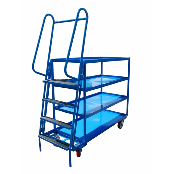 1220 x 600mm Heavy Duty Picking Trolley with Sliding Steps & 4 Shelves - 800kg