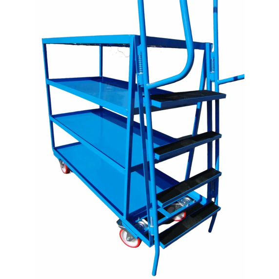 1220 x 600mm Heavy Duty Picking Trolley with Sliding Steps & 4 Shelves - 800kg