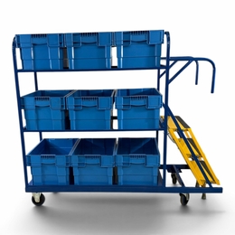1220 x 610mm Picking Trolley with 3 Steps & 3 Shelves - 300kg