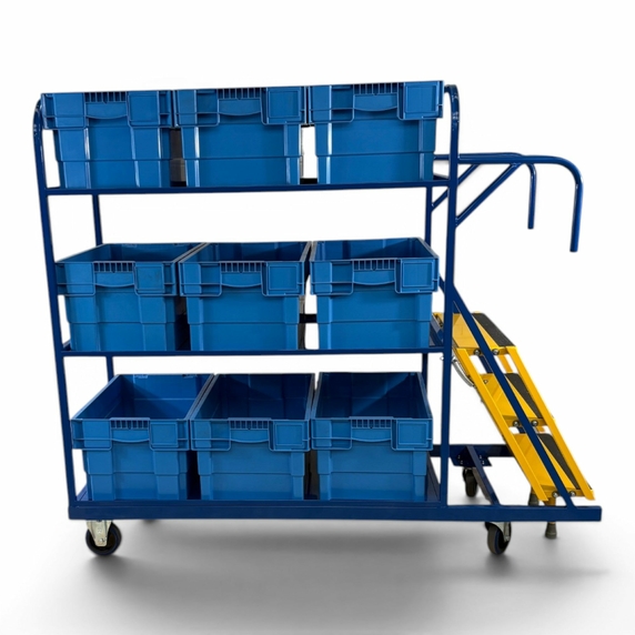 1220 x 610mm Picking Trolley with 3 Steps & 3 Shelves - 300kg