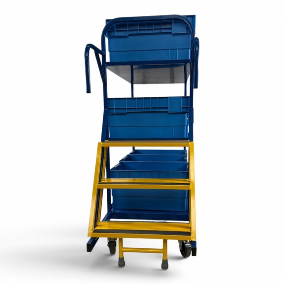 1220 x 610mm Picking Trolley with 3 Steps & 3 Shelves - 300kg