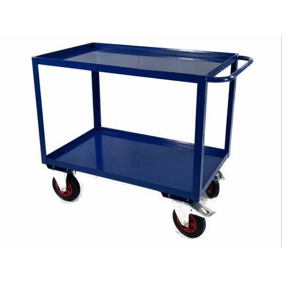 1000 x 600mm 2 Tier Shelf Trolley with Lipped Steel Shelves - 500kg