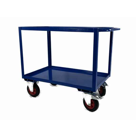 1000 x 600mm 2 Tier Shelf Trolley with Lipped Steel Shelves - 500kg