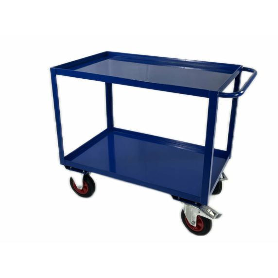 1000 x 600mm 2 Tier Shelf Trolley with Lipped Steel Shelves - 500kg