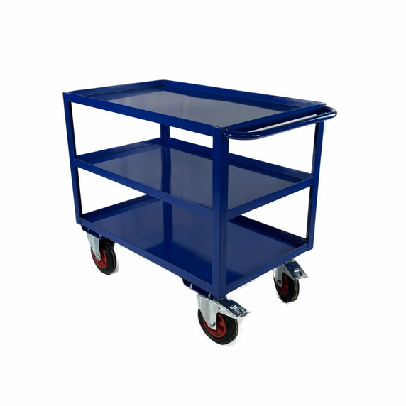 1000 x 600mm 3 Tier Shelf Trolley with Lipped Steel Shelves - 500kg