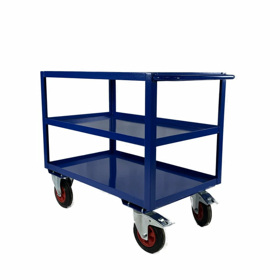 1000 x 600mm 3 Tier Shelf Trolley with Lipped Steel Shelves - 500kg
