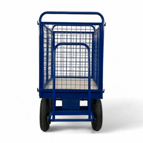 1220 x 700mm Pneumatic Turntable Truck with Mesh Sides - 500kg