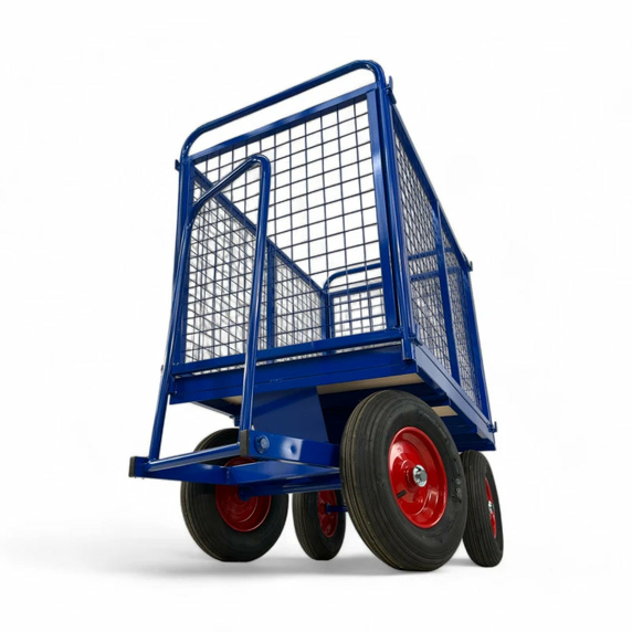 1220 x 700mm Pneumatic Turntable Truck with Mesh Sides - 500kg