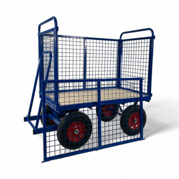 1220 x 700mm Pneumatic Turntable Truck with Mesh Sides - 500kg